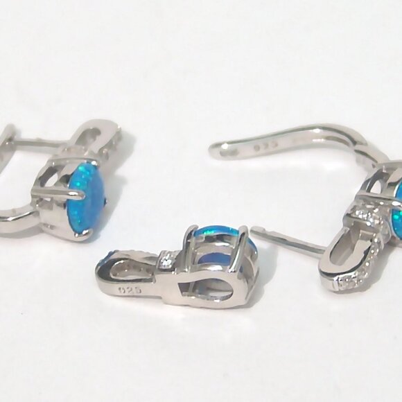 Sterling Silver Earrings and Pendant SET Lab-Created Opals Rhodium Anti-Tarnish - Picture 5 of 5